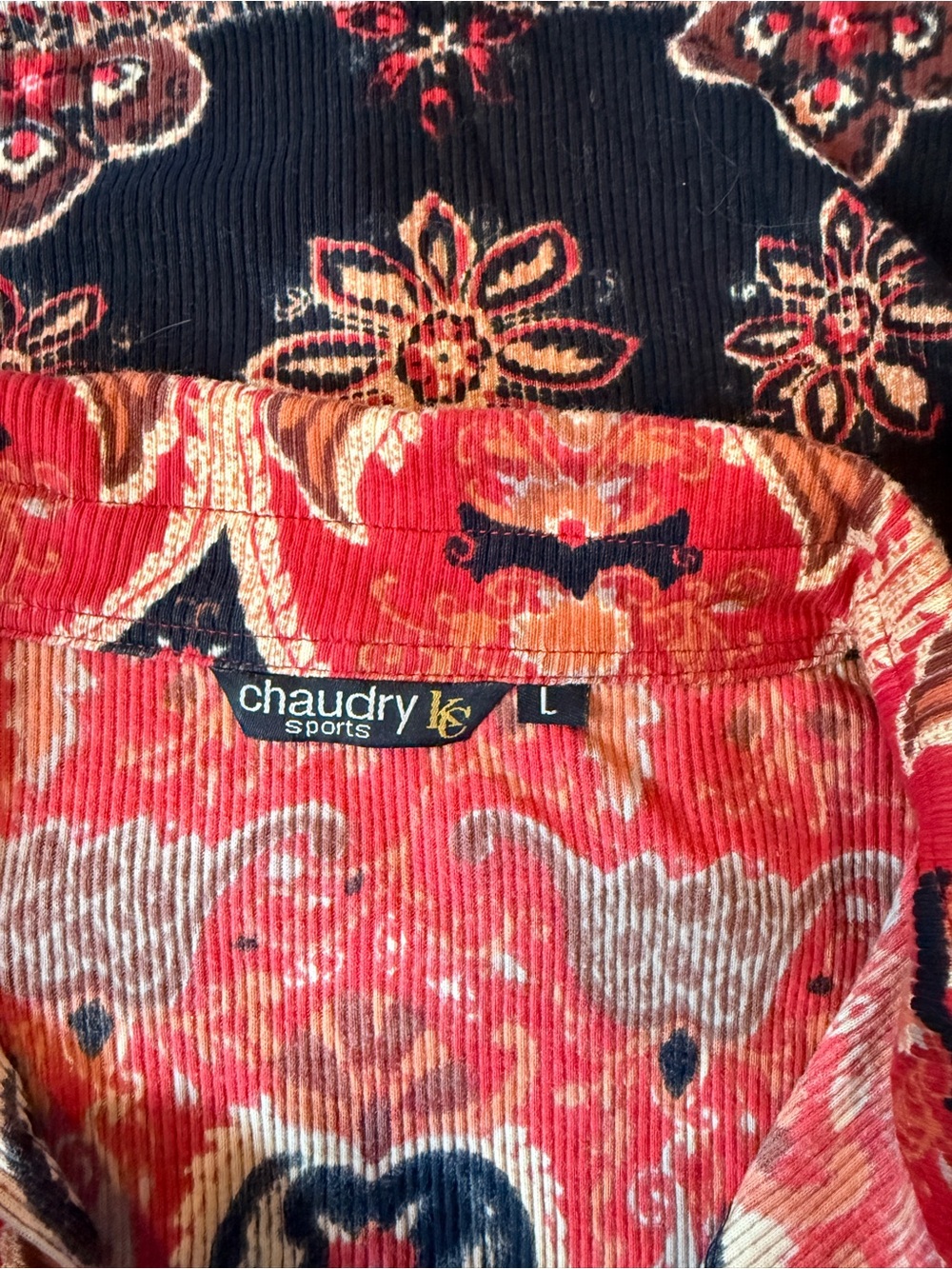 Vintage Chaudry Sports Ribbed Knit Sleeveless Red/Black Paisley Collar Shirt - - Picture 3 of 4